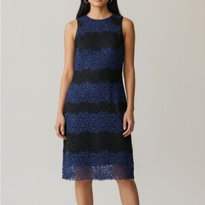 Lucy Paris blue black floral crocheted striped sleeveless shift dressNWT medium